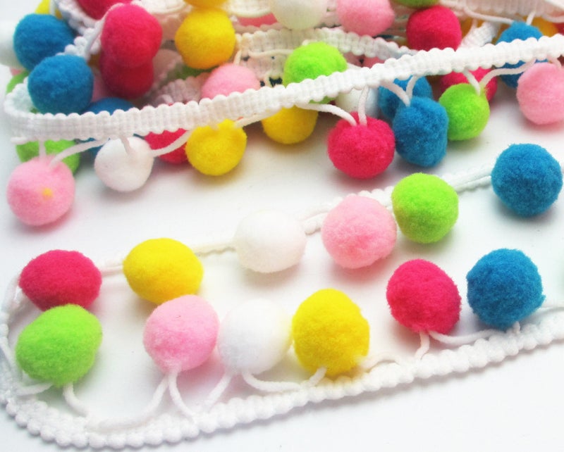 Dandan DIY 5yards Colorful 15mm Pom Pom Ball Fringe Trim Ribbon for Clothes Sewing Home Party Wedding Decoration Lace Ribbon Craft Supply - Image 1
